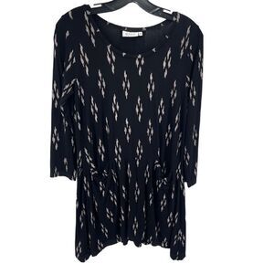 MASAi Womens Long Sleeve Dress Printed Scoop Neck Stretch Pocket Black Small